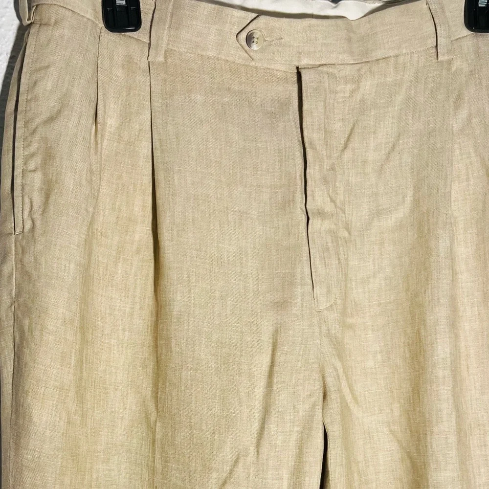 Jos A Bank Mens 38x30  Beige Linen Pleated Cuffed Casual Dress Pants - Picture 2 of 6